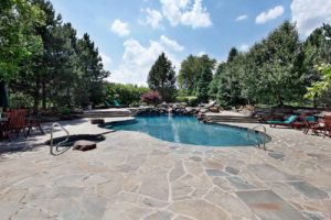 Landscape Design — Stone Pool Deck, Fountain, Waterfall